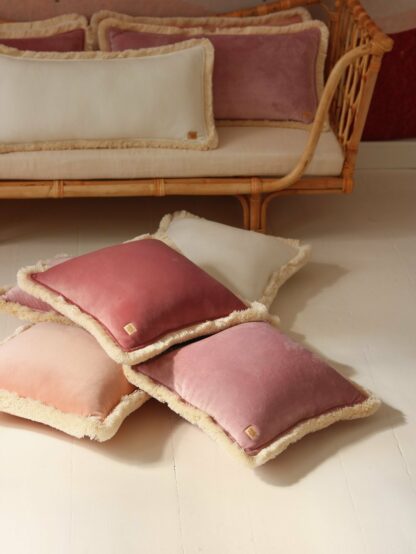 "Apricot" soft velvet cushion with fringe - Moi Mili