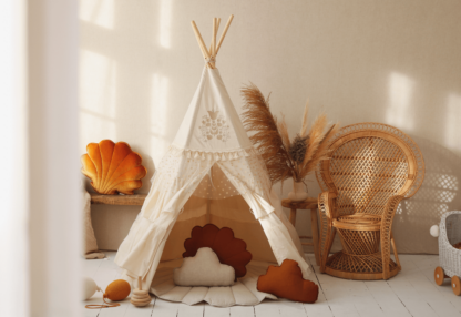 “Boho” Teepee Tent with Frills and Embroidery - Moi Mili