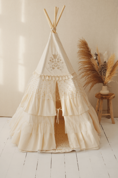 “Boho” Teepee Tent with Frills and Embroidery - Moi Mili