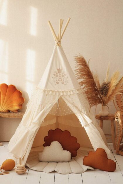 “Boho” Teepee with Frills and Seashell Mat Set - Moi Mili