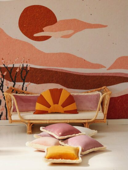 "Dirty pink" soft velvet cushion with fringe - Moi Mili