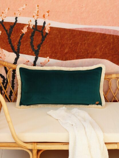 "Emerald" soft velvet bolster with fringe - Moi Mili