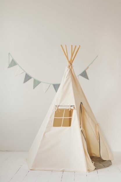 “Grey Pompoms” Teepee Tent with Pompoms - Moi Mili