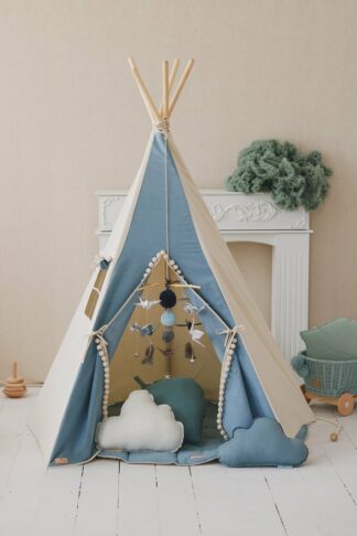 “Jeans” Teepee Tent with Pompoms - Moi Mili
