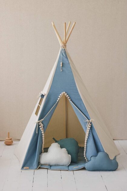 “Jeans” Teepee with Pompoms and Mat Set - Moi Mili