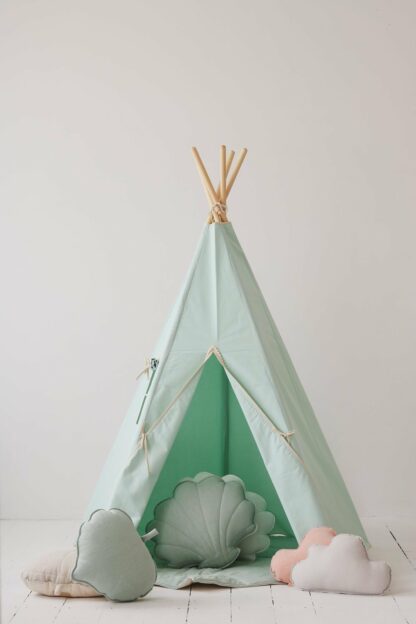 “Mint Fog” Teepee Tent with Pompoms - Moi Mili