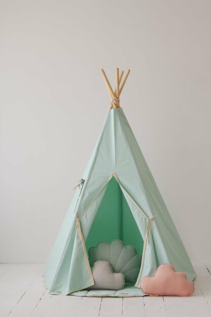“Mint Fog” Teepee with Pompoms and Mat Set - Moi Mili