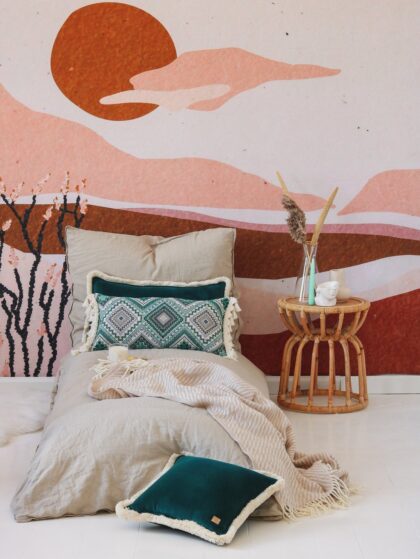 "Sea green mosaic" bolster with fringe - Moi Mili