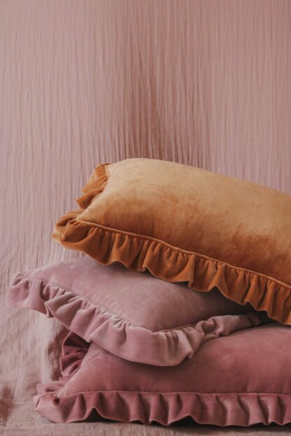 Soft Velvet Cushion with Frill “Caramel” - Moi Mili