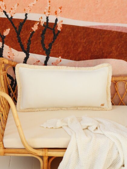 "White" soft velvet bolster with fringe - Moi Mili