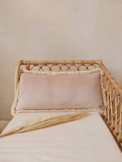 "Latte" soft velvet bolster with fringe