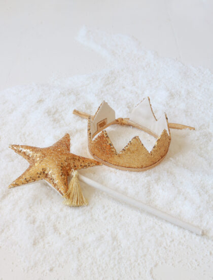 Fairy tale crown and wand magic set "Gold Sequins"