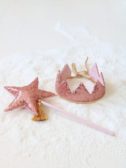 Fairy tale crown and wand magic set "Pink Sequins"