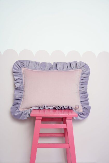 Decorative velvet pillow with frills "Pink latte"