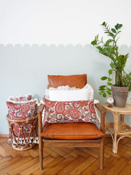 'Vintage paisley' decorative bolster with fringe