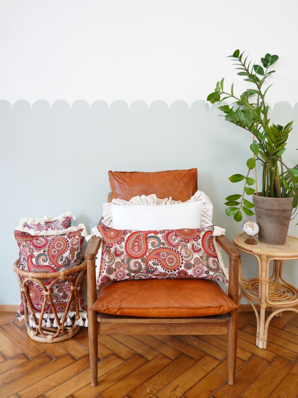 'Vintage paisley' decorative bolster with fringe