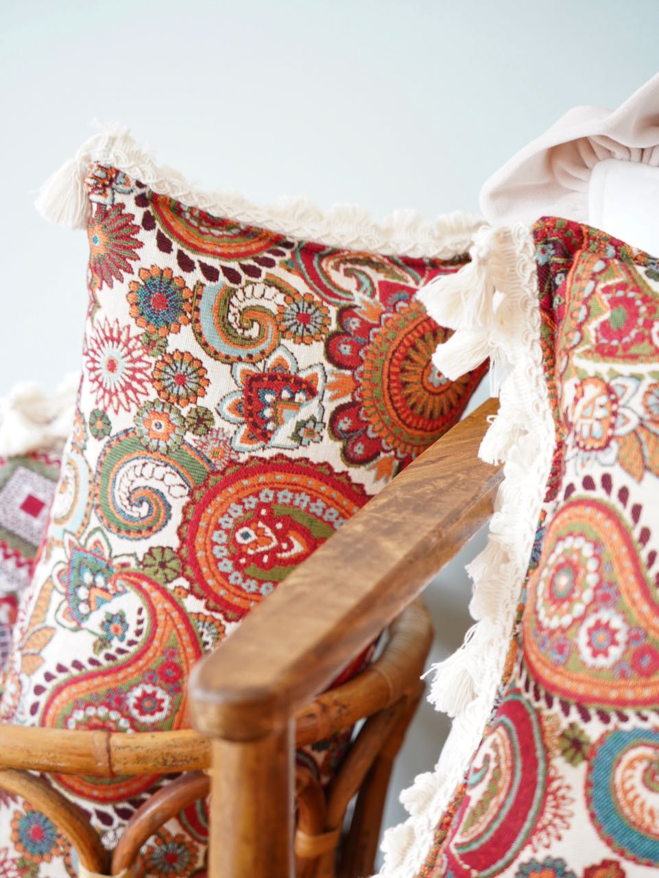 'Vintage paisley' decorative bolster with fringe - Image 5