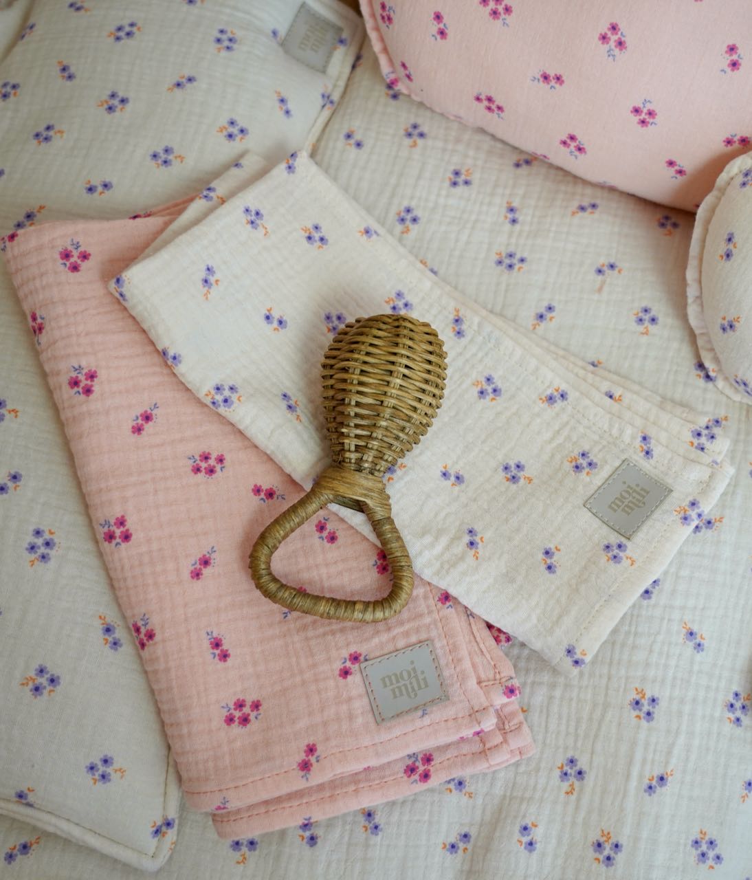 Set of 2 muslin nappies "Pink and purple forget-me-not" - Image 4