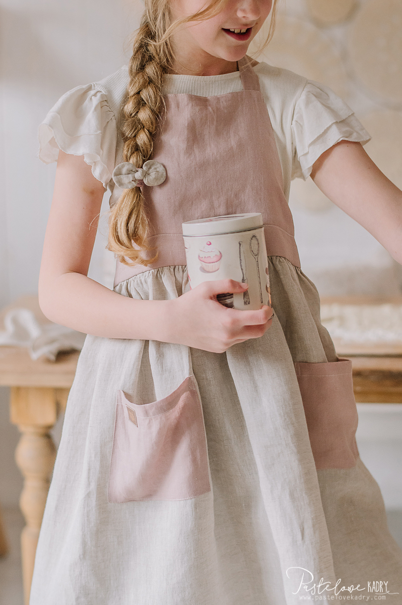Linen kitchen apron for a child with headband Sweet cake - Image 16