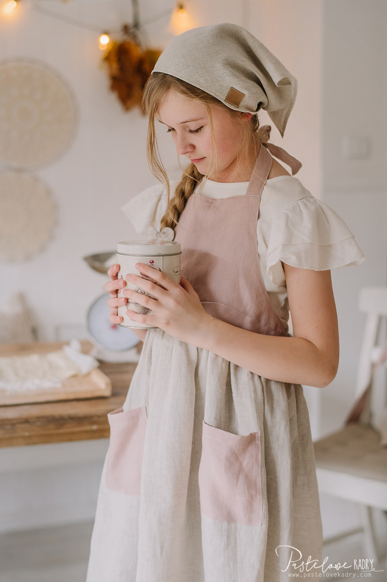 Linen kitchen apron for a child with headband Sweet cake - Image 21