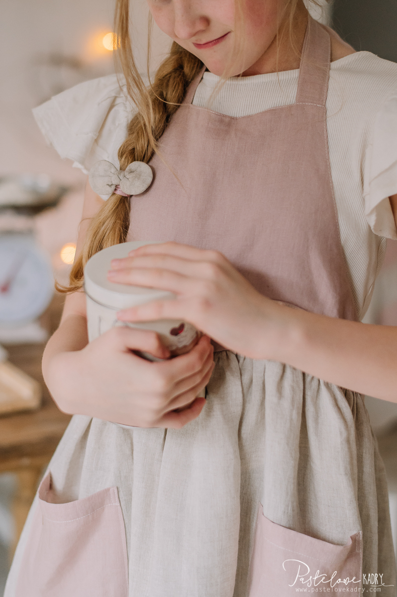 Linen kitchen apron for a child with headband Sweet cake - Image 22