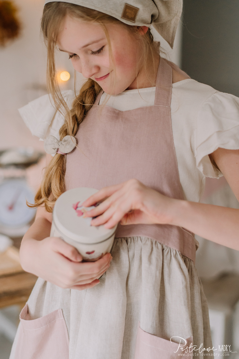 Linen kitchen apron for a child with headband Sweet cake - Image 23