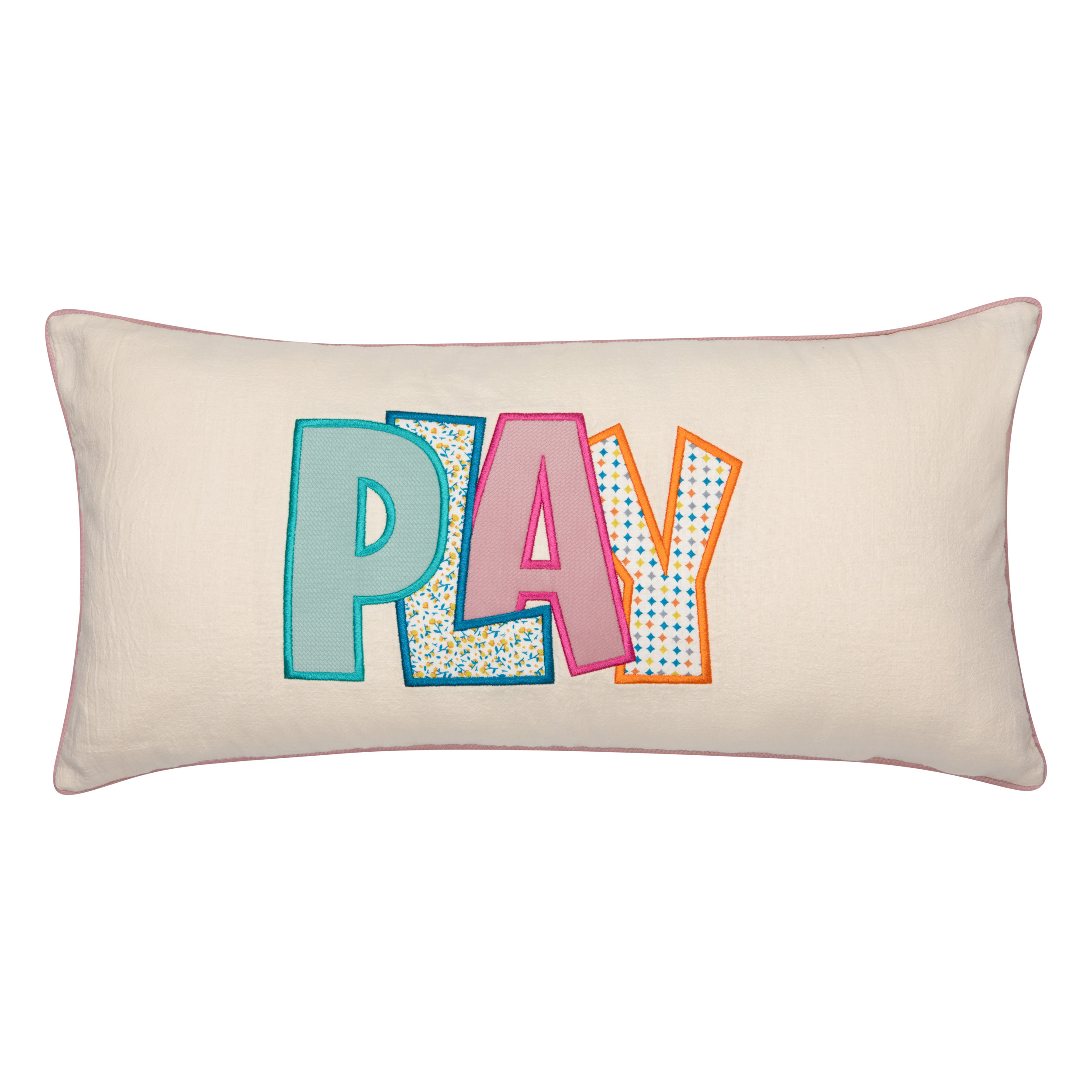 Decorative pillowcase with a colorful embroidered inscription "Play 2" - Image 4