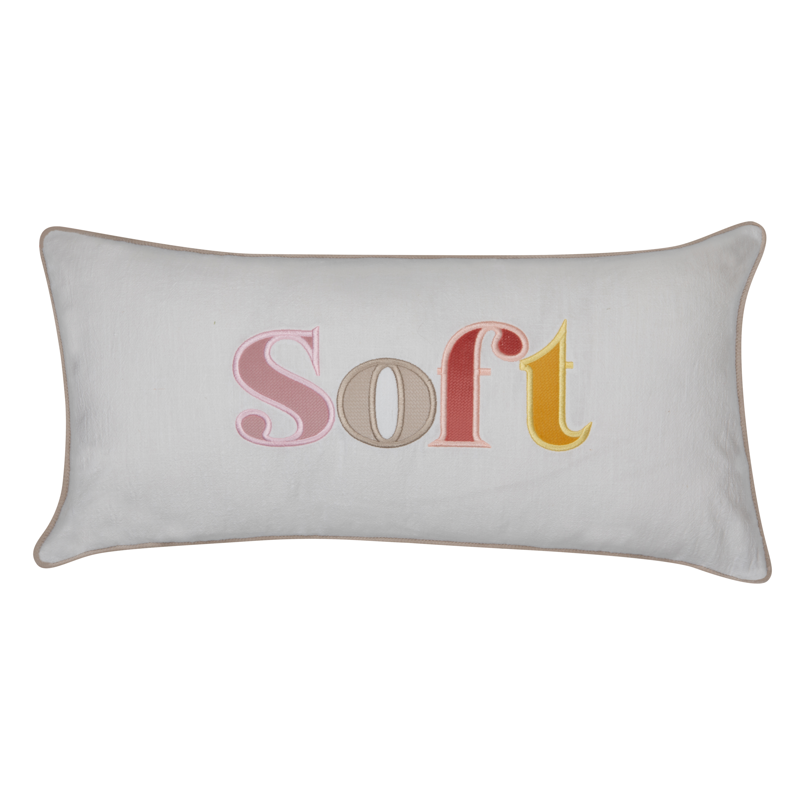 Decorative pillowcase with a colorful embroidered inscription "Soft" - Image 5