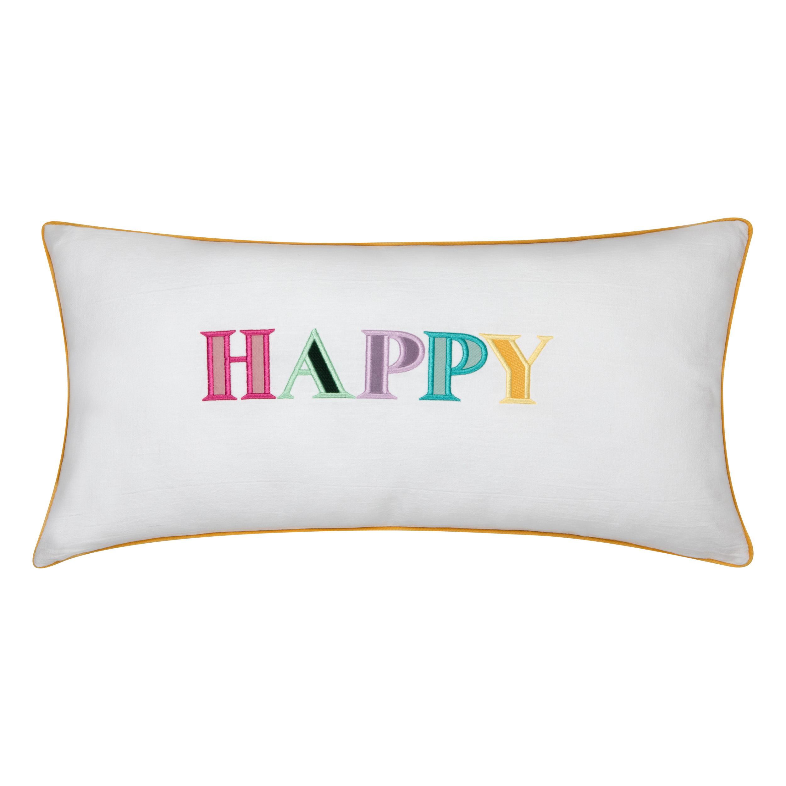 Decorative pillowcase with a colorful embroidered inscription "Happy" - Image 5
