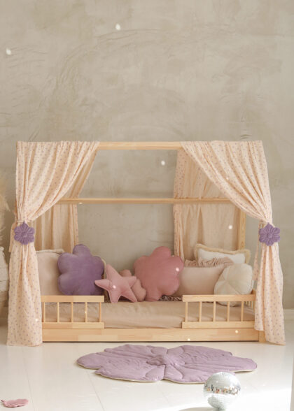 Muslin Canopy over a bed “Purple Forget-me-not” for beds 180x/80/90/100cm lgth. 3,5m