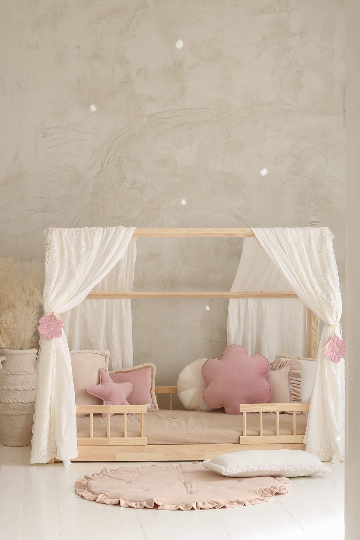 Muslin curtains for a house-shaped bed "Boho" for length 180x/80/90/100cm lgth. 3,5m