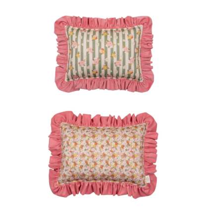 Decorative cotton pillow with frills "pink garden" 5906508785614