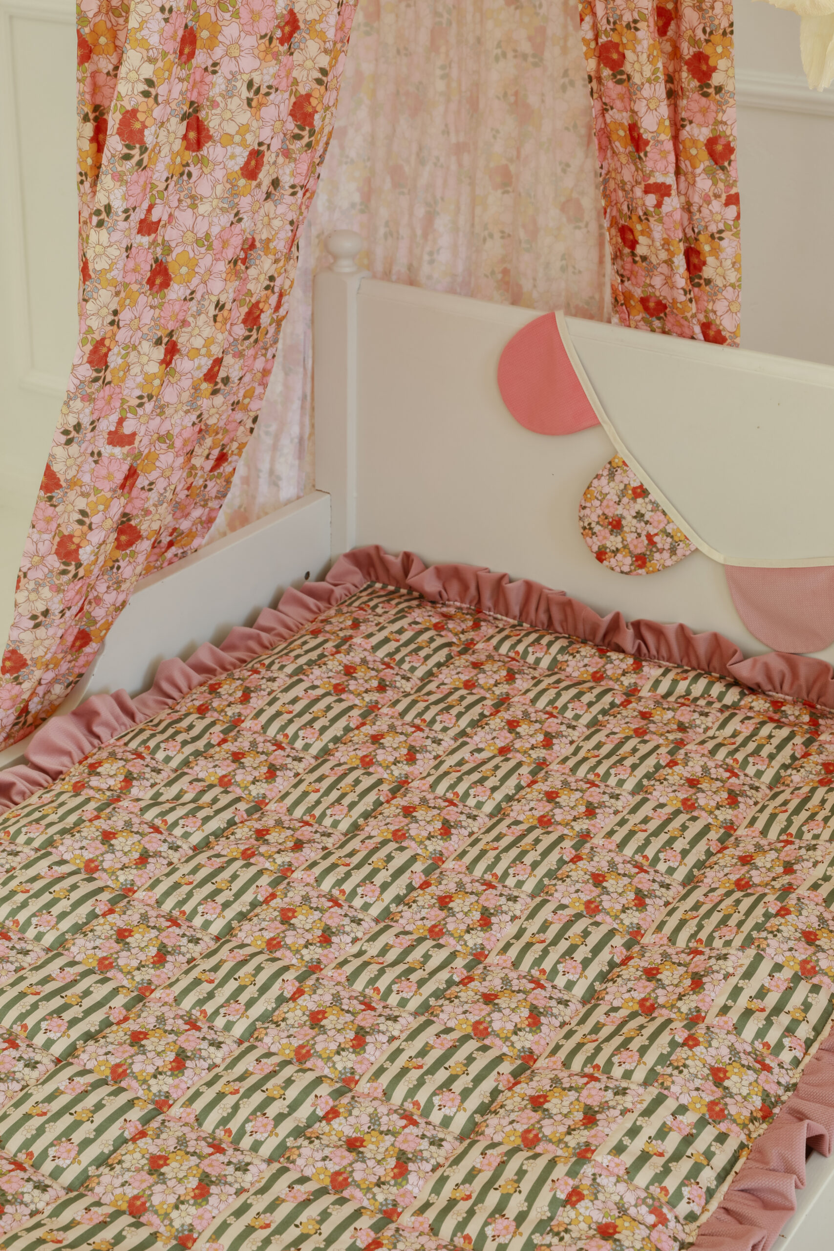 Quilted Bedspread with Ruffle – Green  garden 180×100