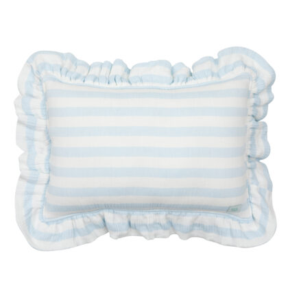 Muslin pillow with frill "Baby blue stripes"