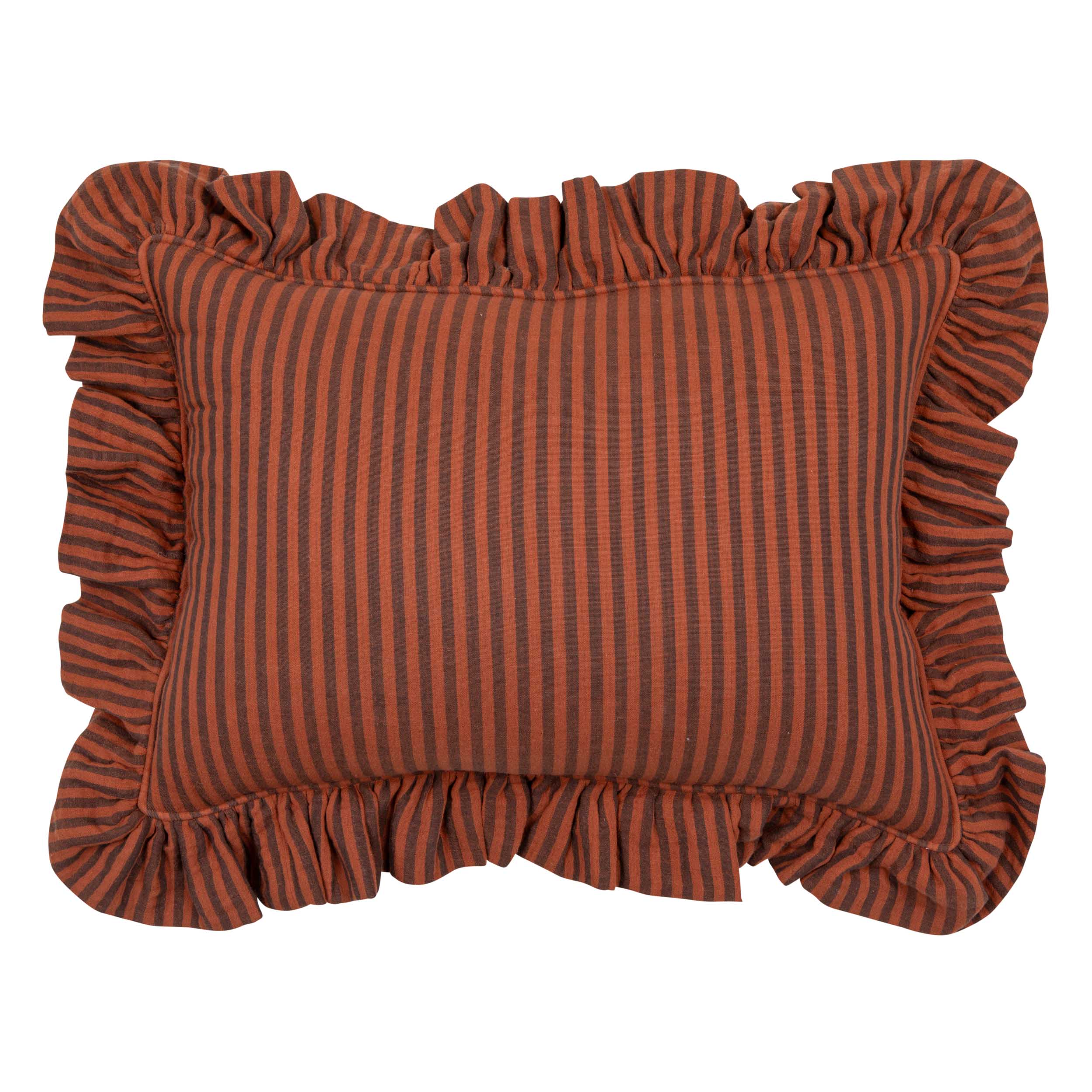 Muslin pillow with frill "Brown stripes"