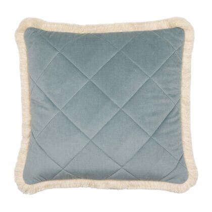 Quilted Velvet pillowcase with fringe "Dirty blue"